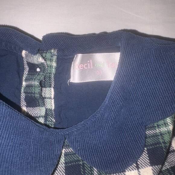 Cecil and Lou Girls Navy Green Plaid Corduroy Collar Blouse Holiday Prep 3T - Picture 5 of 14
